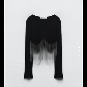 Zara Cropped fringed long sleeve